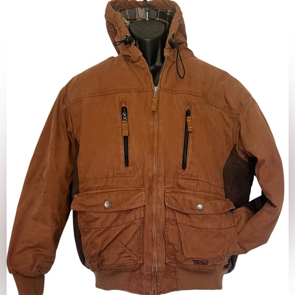 Walls Canvas Hooded Jacket XL Quilted Flannel Lined Brown Elbow Patches EnDura - Picture 11 of 14